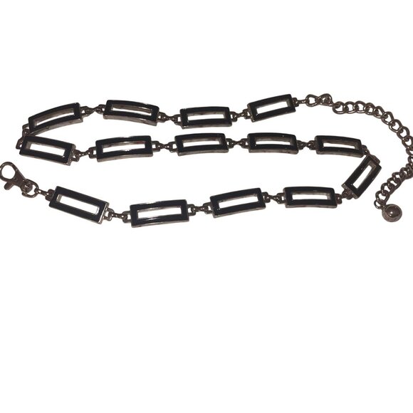 Vintage Womens Belt One Size Silver Enamel Rectangular Chain - Picture 12 of 13